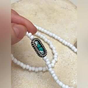 White Glass Beaded Necklace Gardgy micro pave turquoise beach style handmade